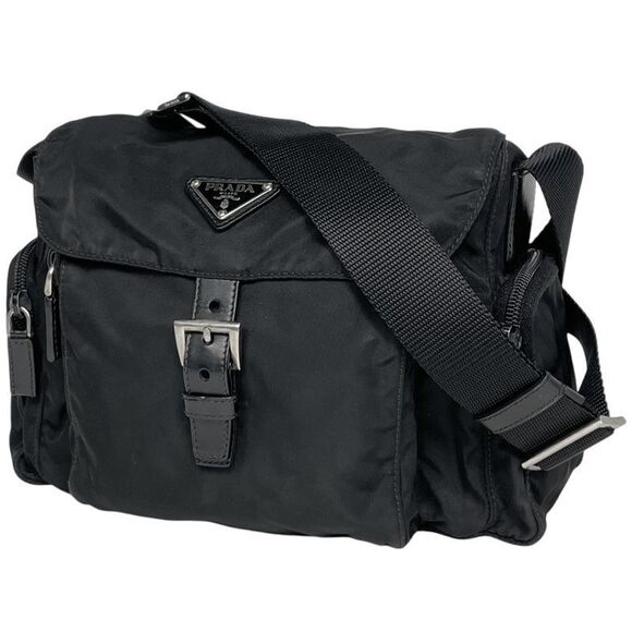 Prada Logo Plate Shoulder Bag Crossbody Shoulder Bag Nylon Nero (black) Women - Picture 1 of 8